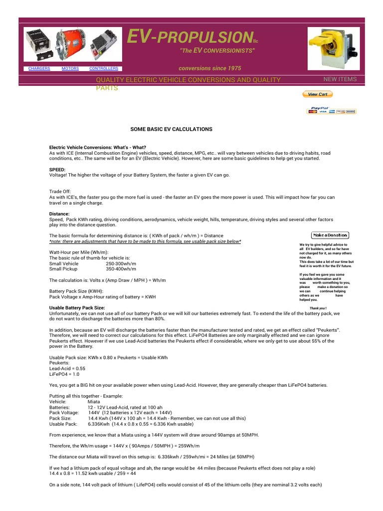 EV Calculations PDF Electric Vehicle Kilowatt Hour