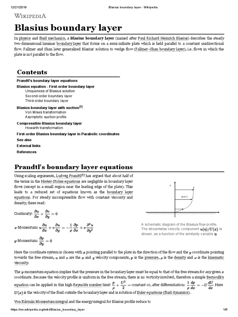 Blasius Boundary Layer Wikipedia Pdf Boundary Layer Liquids