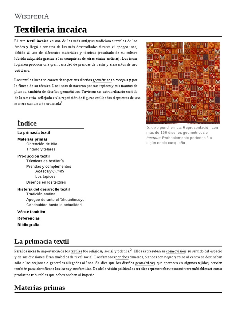 Textilería_incaica | PDF | Imperio Inca | Tapiz