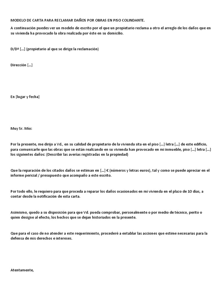 Modelo Carta De Reclamación Por Daños  Mary Kendrick ejemplo de carta
