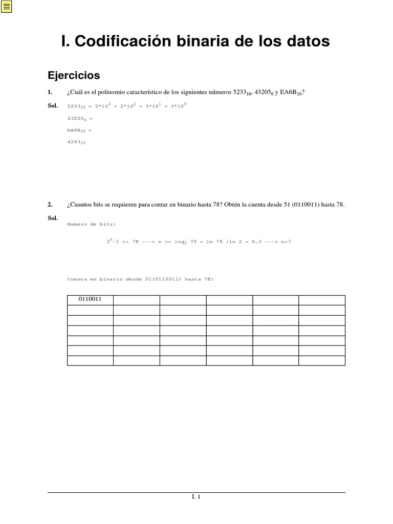 Tema 1 Codificacion Binaria de Los Datos Ejer Enunciado PDF