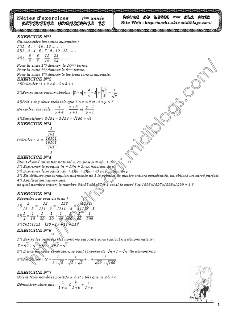 Exercices Corrigés de Mathématiques 1ère | PDF | Mathématiques ...