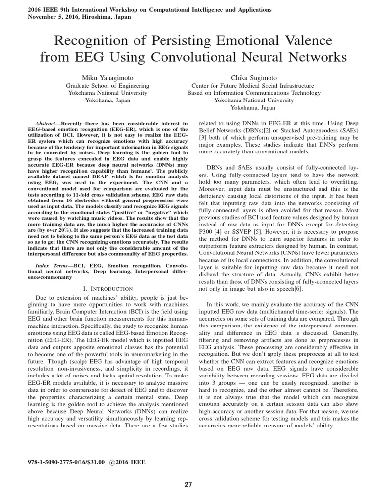 EEG Emotion Recognition via CNNs | PDF | Deep Learning | Artificial ...