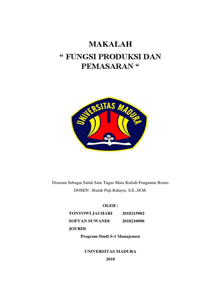 Makalah Fungsi Produksi Dan Pemasaran