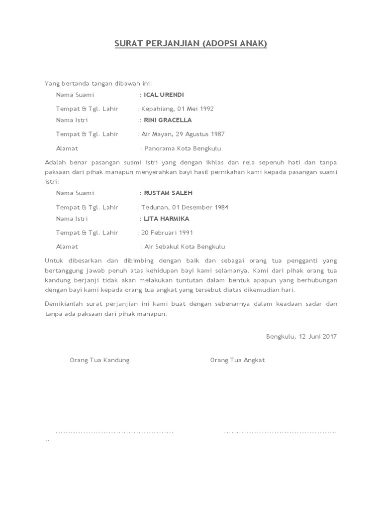 Format Surat Perjanjian Adopsi Anak Guru Paud