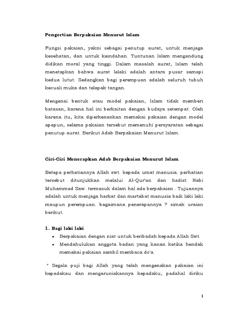 Adab Berpakaian Menurut Islam Bagi Laki Laki Dan Perempuan