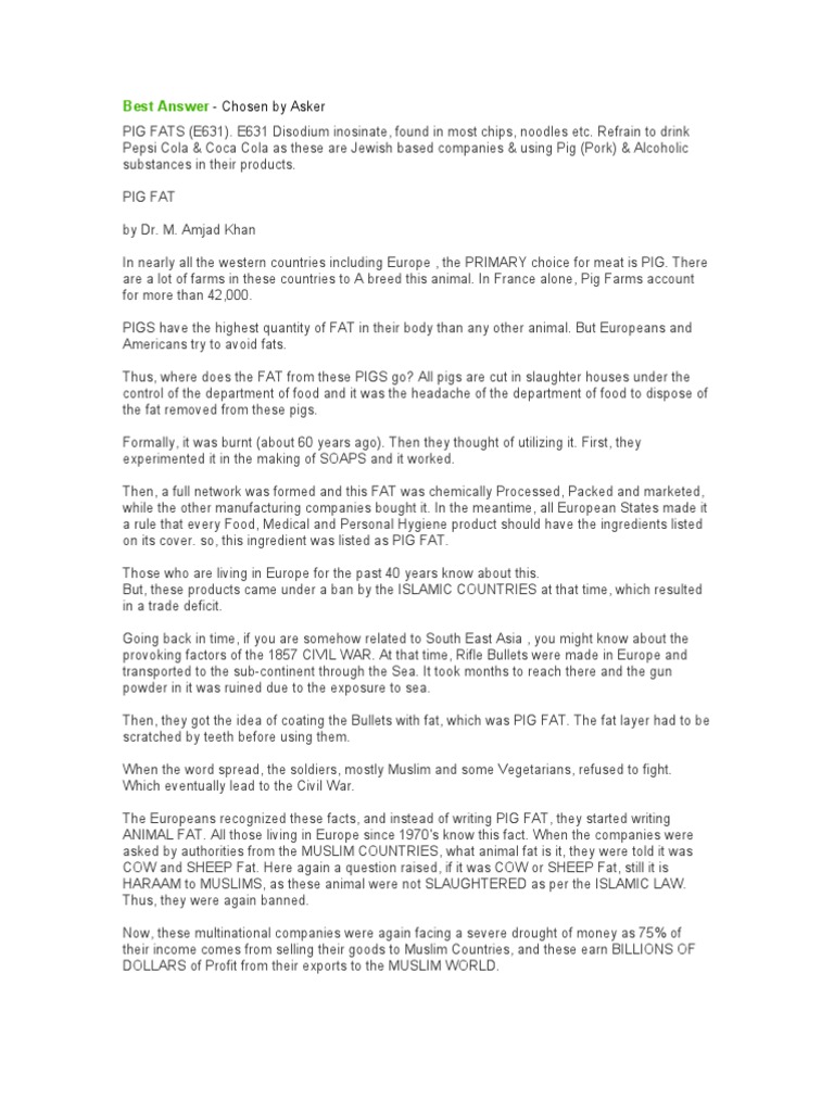 E Code Pig Fat PDF Food Industry Foods