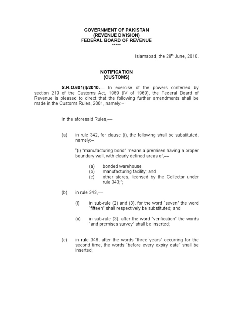 Government of Pakistan (Revenue Division) Federal Board of Revenue | PDF