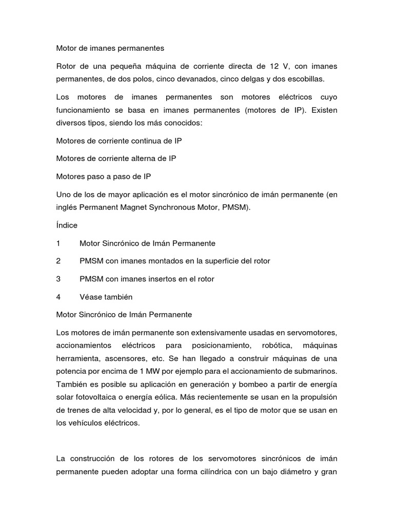 Motores de Imanes Permanentes: Tipos y Usos | PDF | Componentes ...