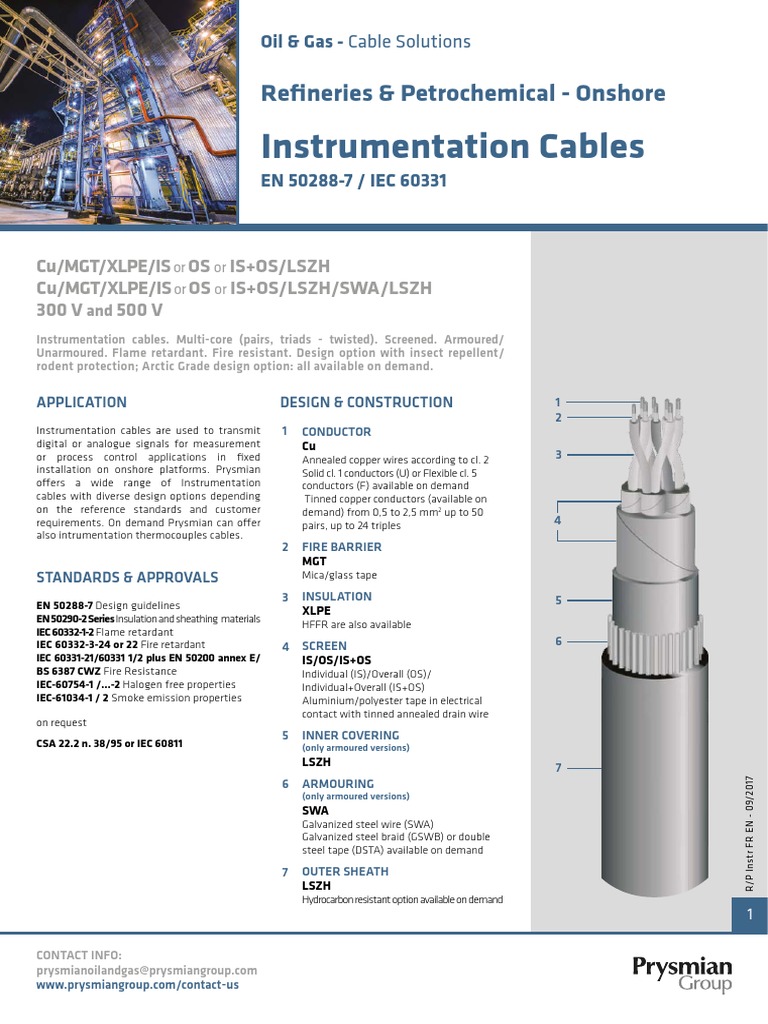 Prysmian Instrumentation Cables Catalogue PDF Chemistry Materials