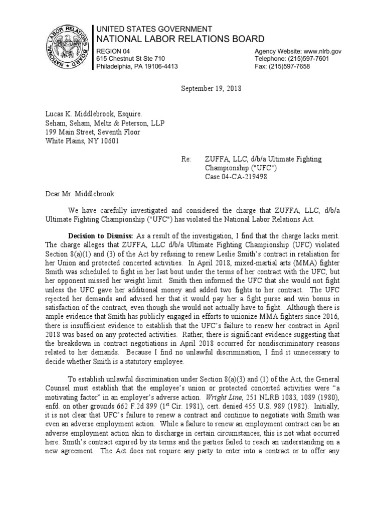 UFC Contract Dispute Dismissal | PDF | National Labor Relations Board ...