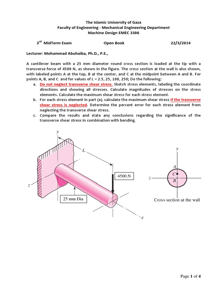 Machine Design Midterm Exam Analysis | PDF