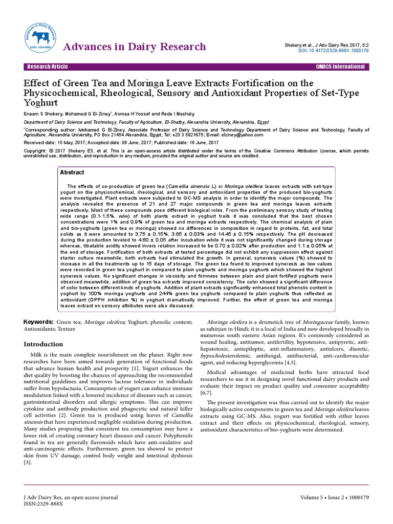 Effect of Green Tea and Moringa Leave Extracts Fortification On The