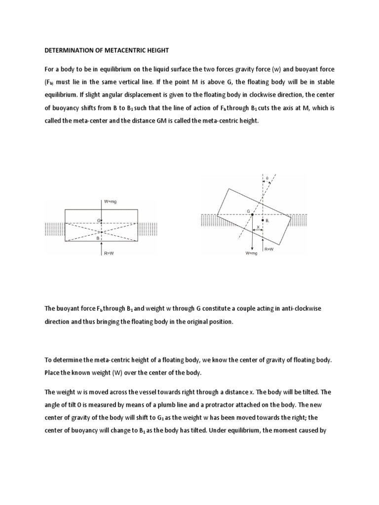 Determination of Metacentric Height | PDF