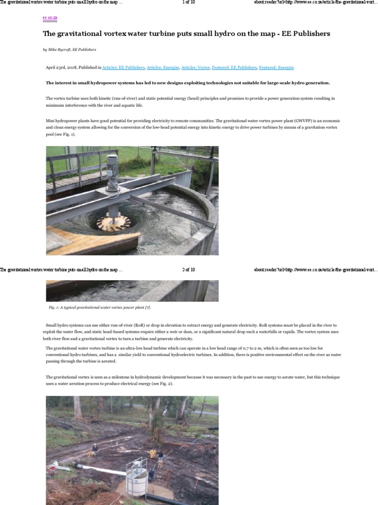 Gravitational Vortex Water Turbine Insights | PDF | Vortices | Turbine