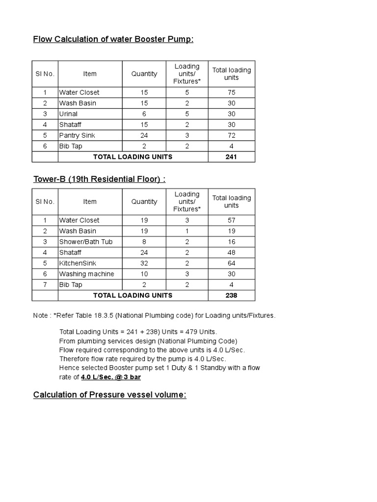 Booster Pump Capacity Calculation PDF