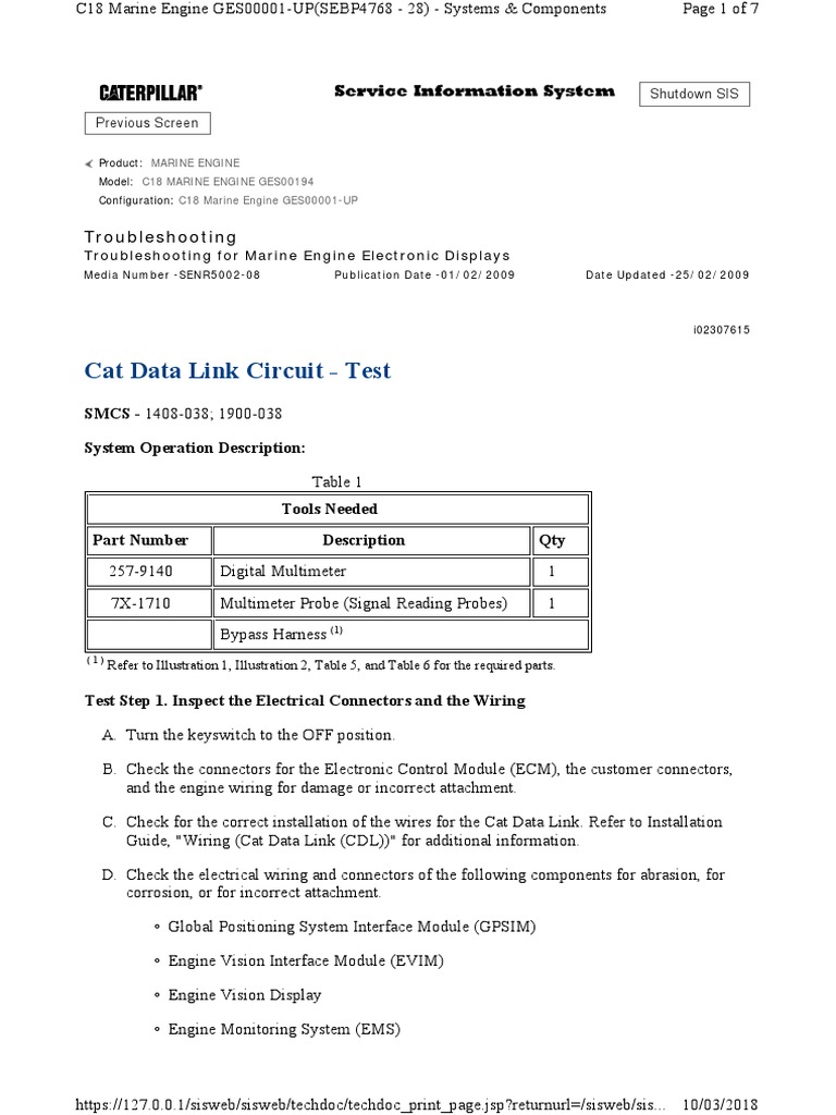 Cat Data Link Circuit Test 01022009 PDF Electrical Connector