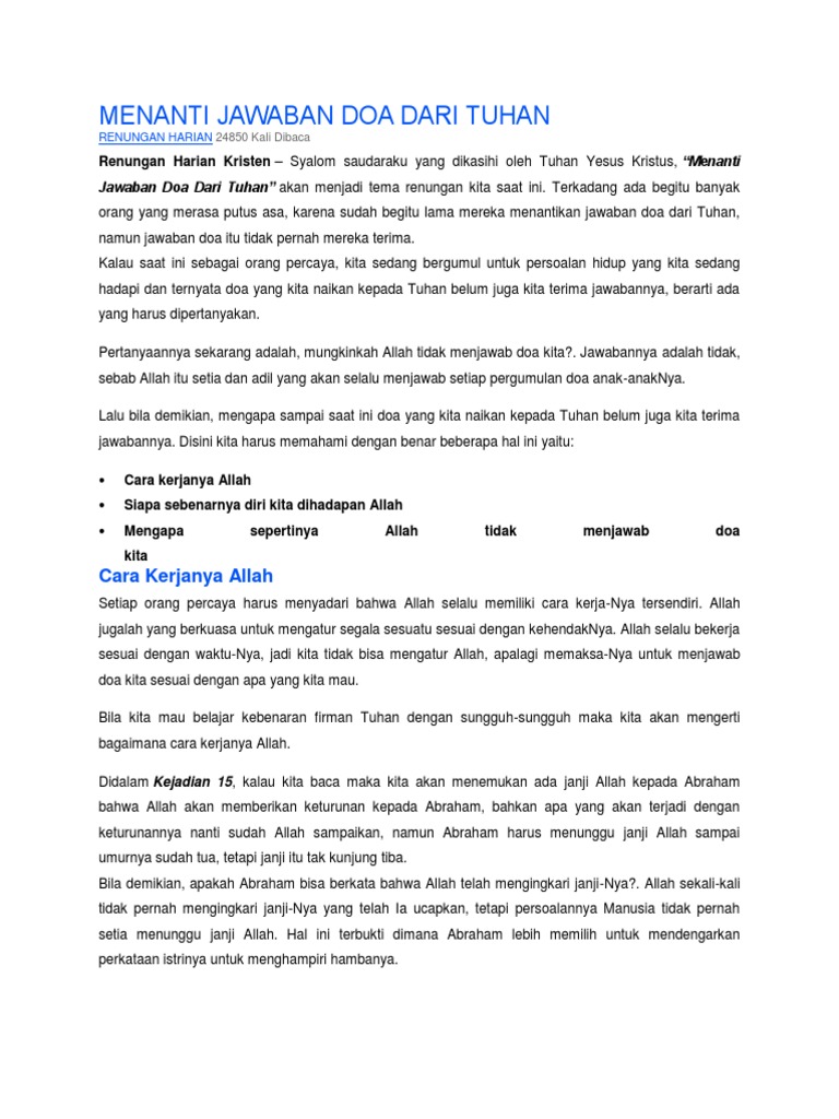 Menanti Jawaban Doa Dari Tuhan Pdf