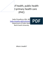 Concept of Health, Public Health (PH) and Primary Health Care (PHC)