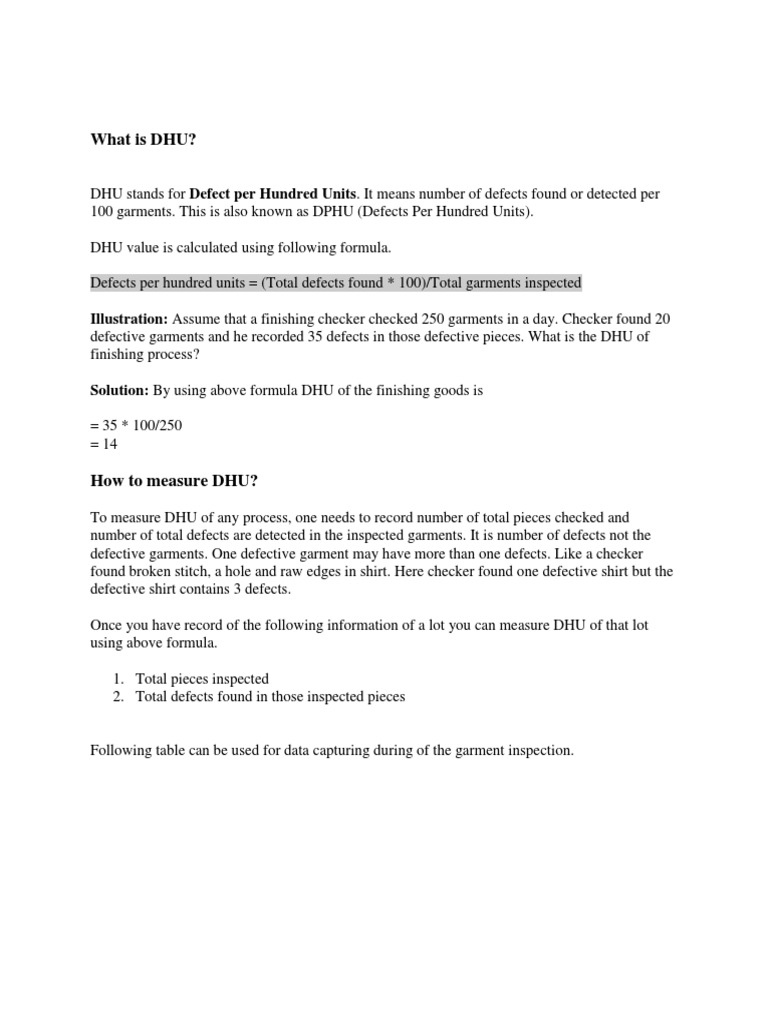 Understanding Defect per Hundred Units (DHU) | PDF