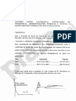 Certificado da autorización do pagamento do informe sobre a fusión das caixas galegas