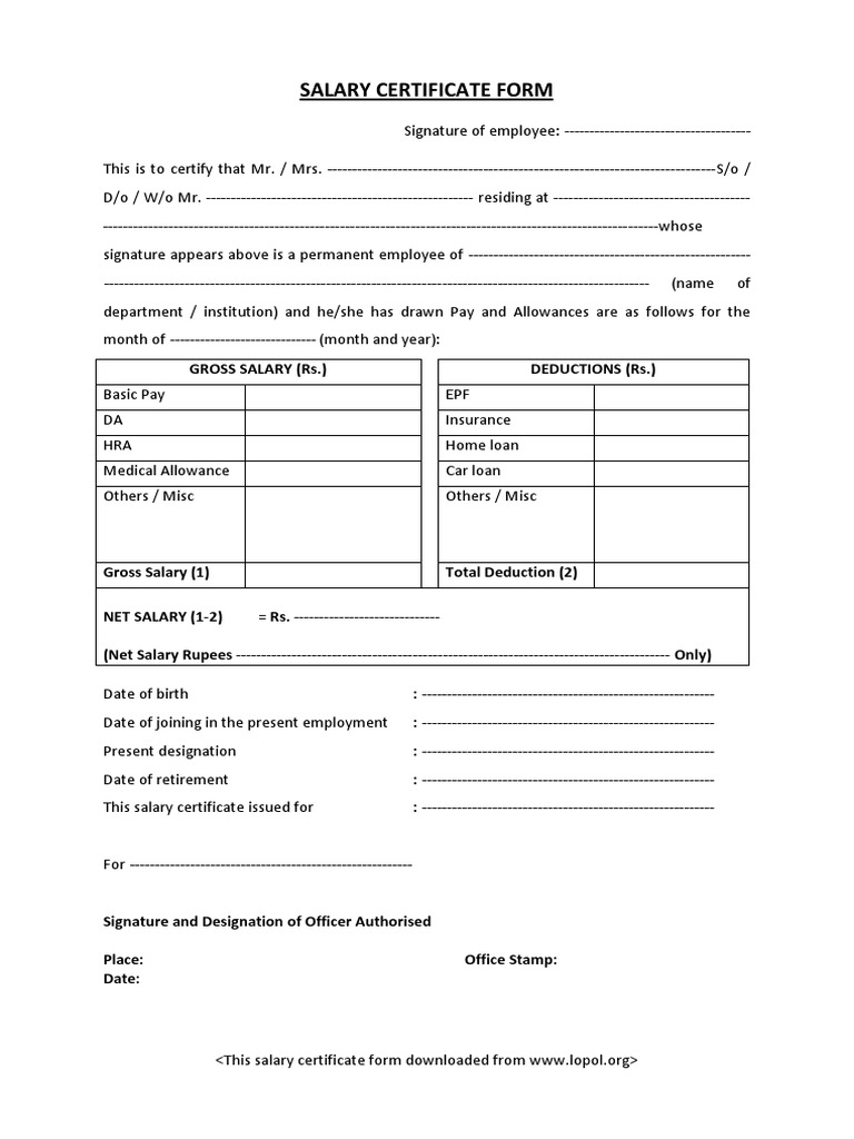 Salary Certificate Template for Employees | PDF | Government Finances ...