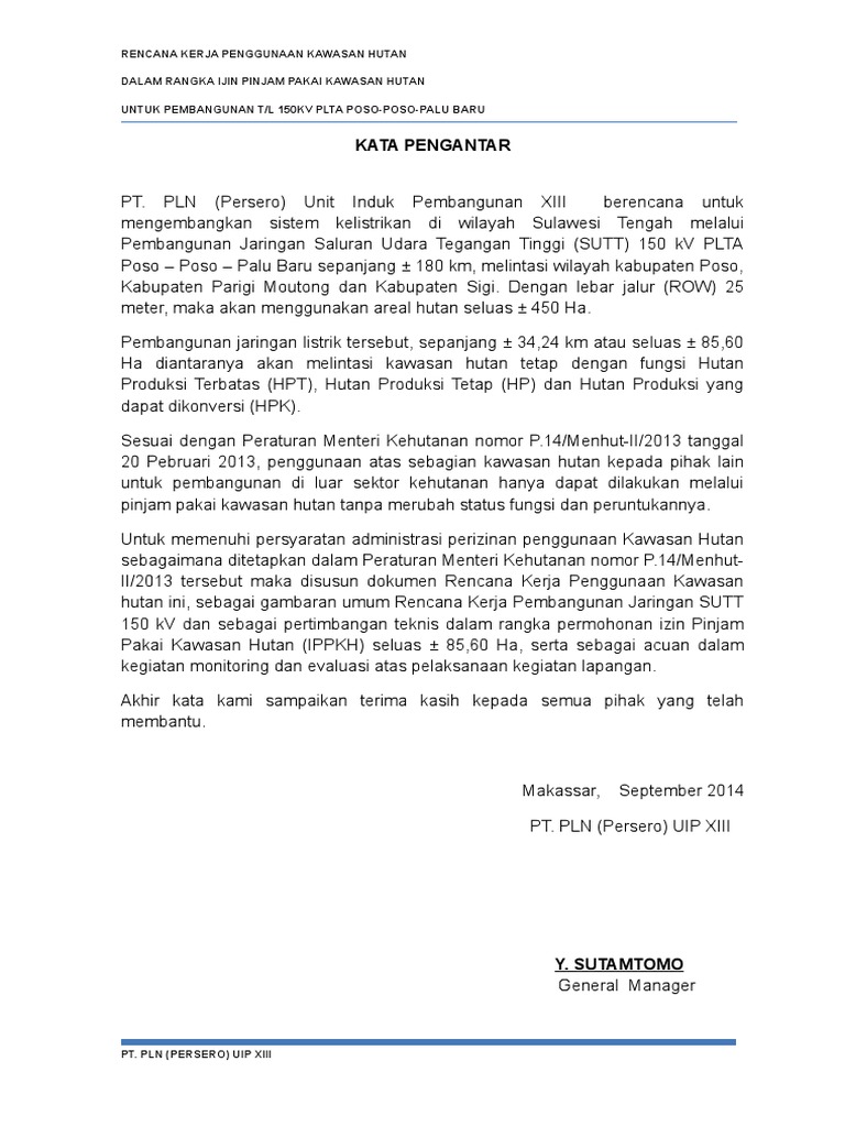 Contoh Surat Permohonan Izin Pinjam Pakai Kawasan Hutan 