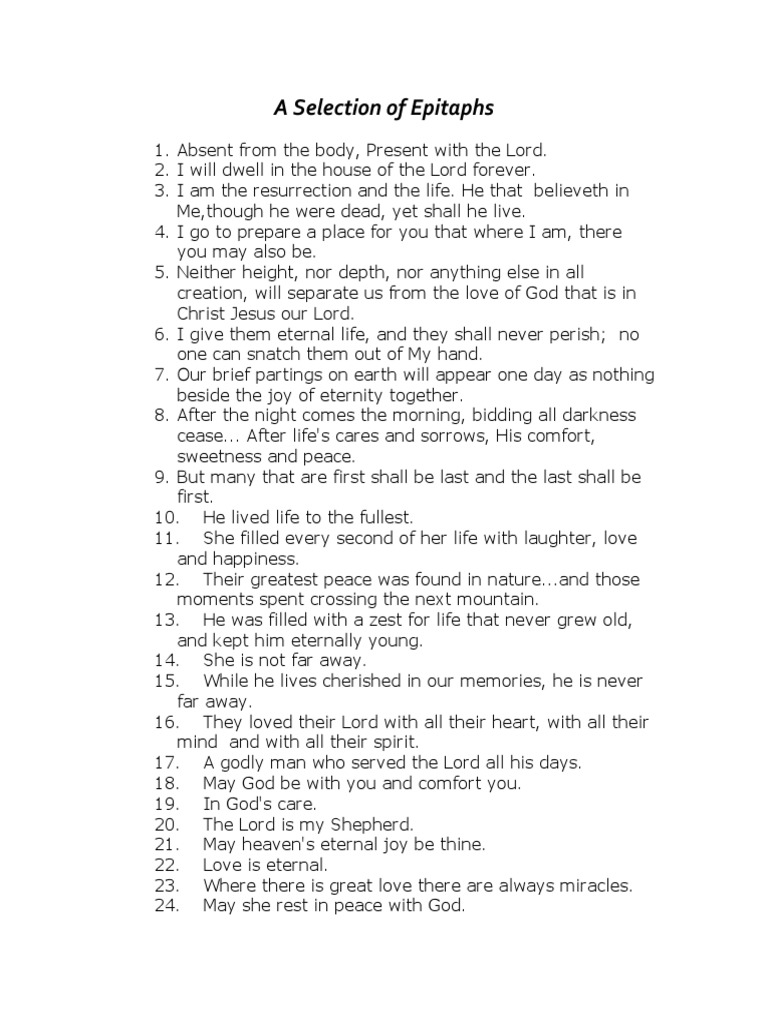 Inspirational Epitaphs for Memorials | PDF | Eternal Life (Christianity ...