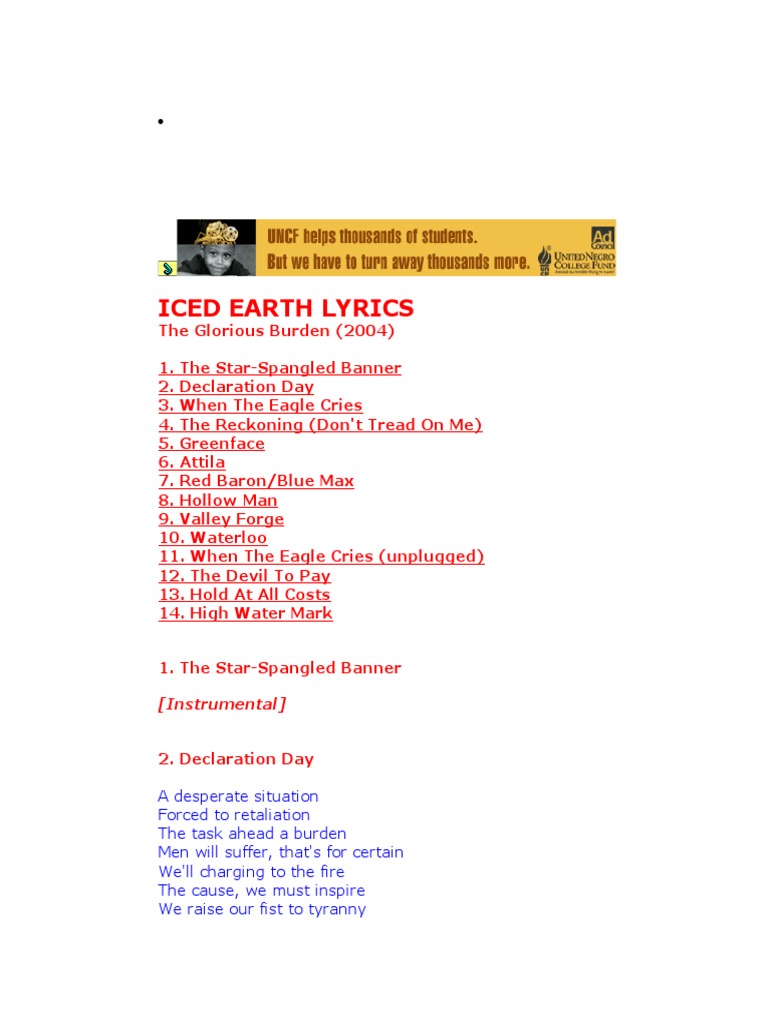 Iced Earth Lyrics Instrumental Huns Violence