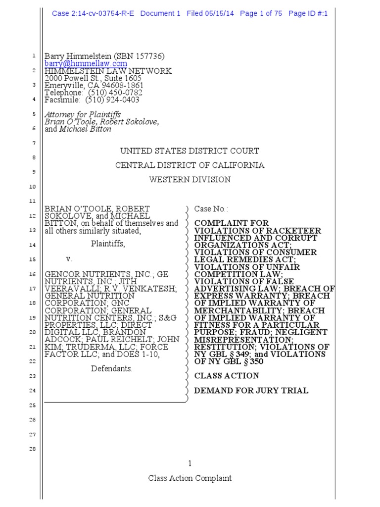 5/15/14 COMPLAINT FOR VIOLATIONS OF RACKETEER INFLUENCED AND CORRUPT