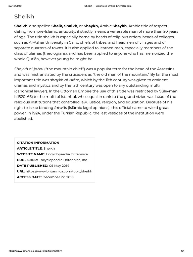 Sheikh - Britannica Online Encyclopedia | PDF | Religion & Spirituality ...