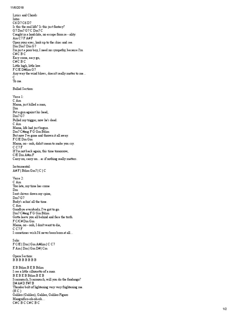 Bohemian Rhapsody PDF | PDF | Song Structure | Musical Forms