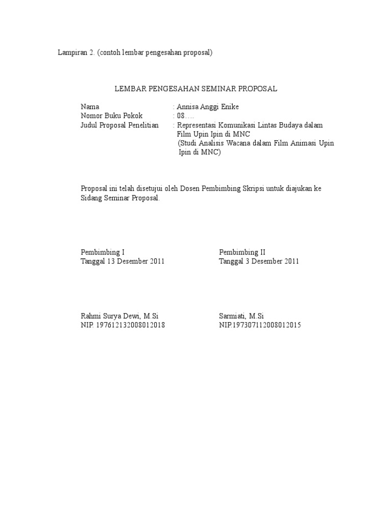 Contoh Lembar Pengesahan Proposal | PDF | Seni