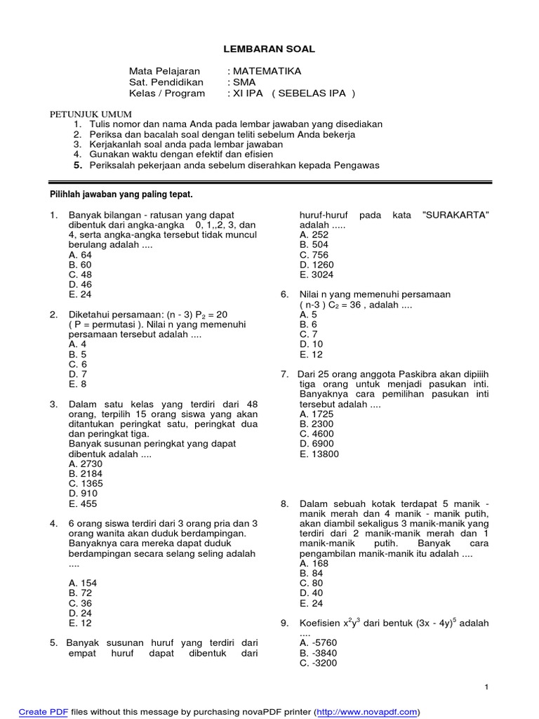 Soal Matematika 1000