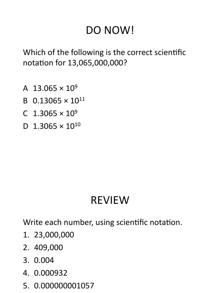 Lesson 255 - Part 25: Scientific Notation  PDF  Numbers