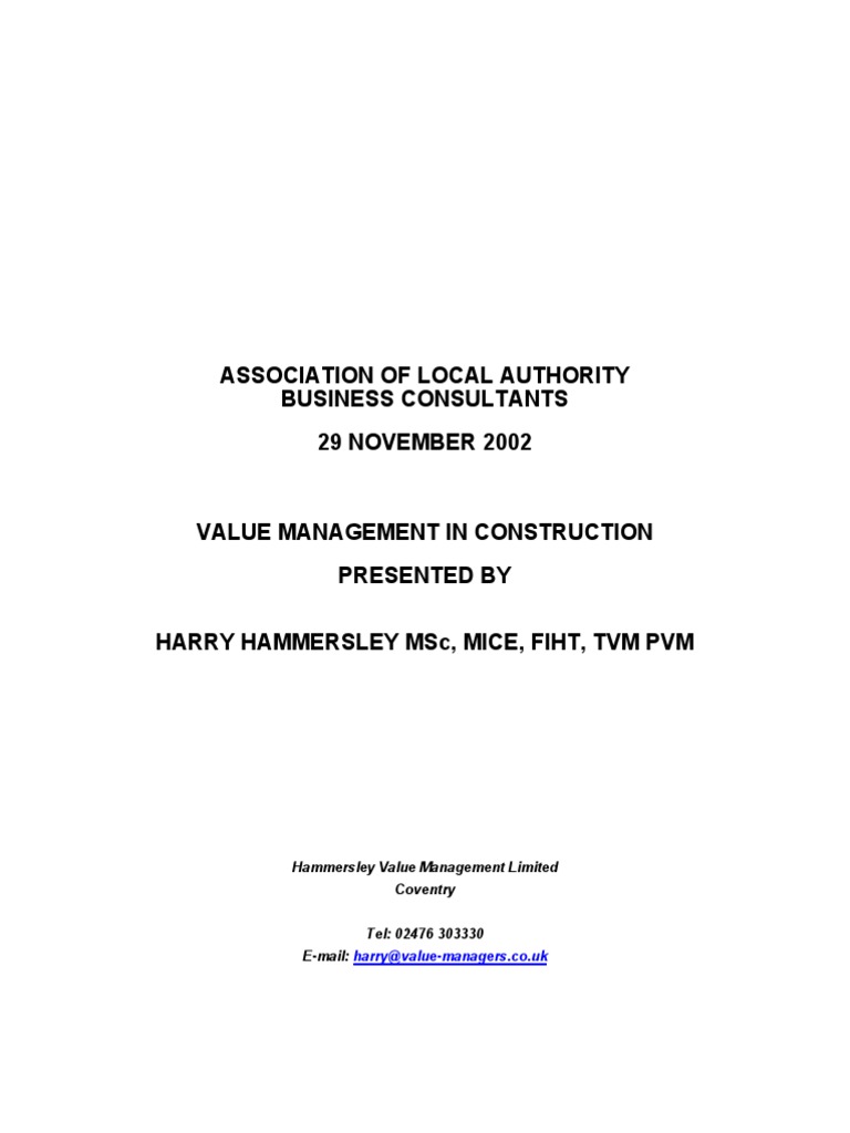 Value Management Process in Construction | PDF | Risk | Project Management