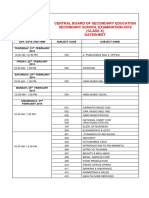 Central Board of Secondary Education Secondary School Examination-2019 (Class X) Datesheet