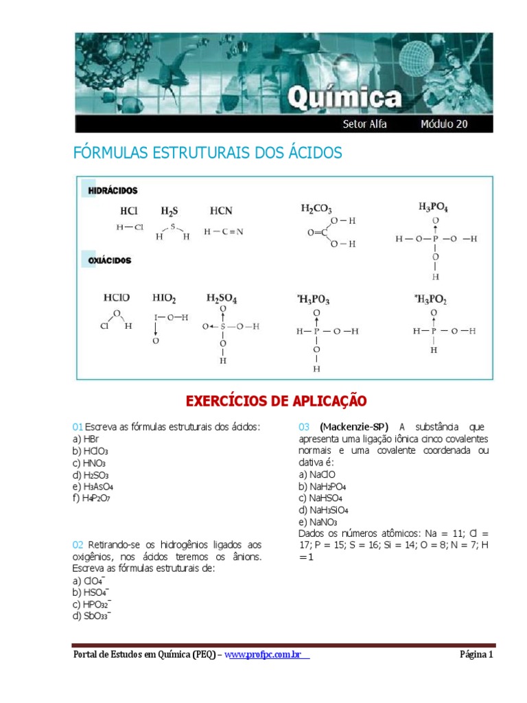 Fórmulas Estruturais Dos Ácidos | PDF | Ligação química | Ácido, image size:768x1024