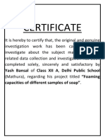 Certificate: Yash Bansal of Class XII A, Delhi Public School Capacities of Different Samples of Soap"