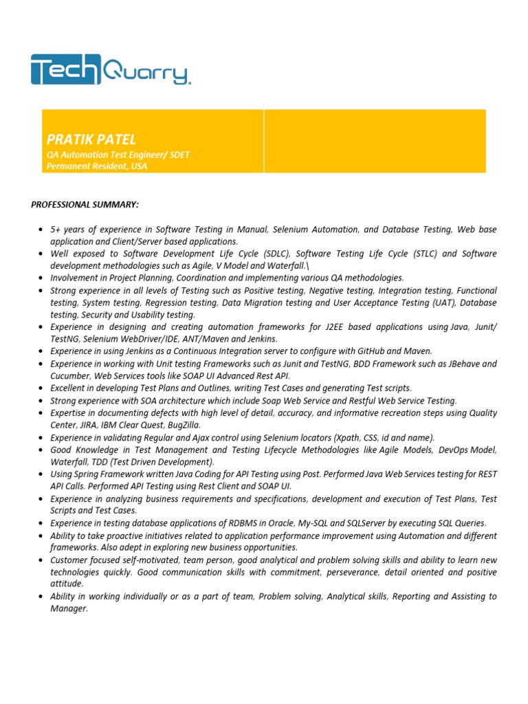 QA Automation Engineer Profile | PDF | Selenium (Software) | Test ...