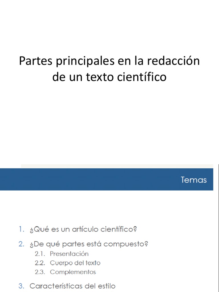Partes principales en la redacción de un texto científico
