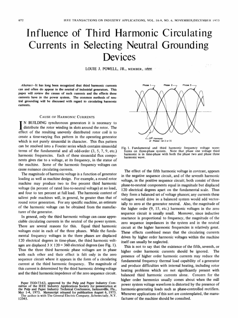 Influence of Third Harmonic Circulating Currents in Selecting Neutral ...
