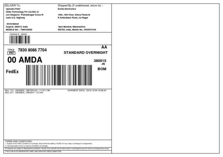 FedEx Shipment Label for Order #26925 | PDF