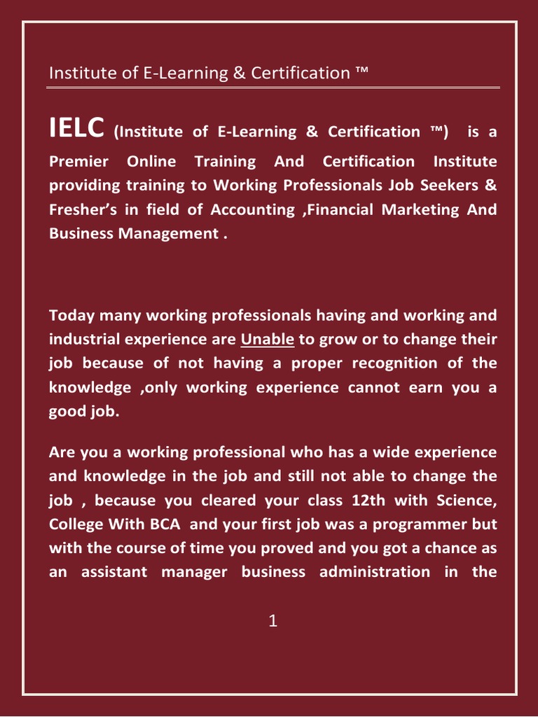 Institute of E-Learning & Certification | PDF | Educational Technology ...