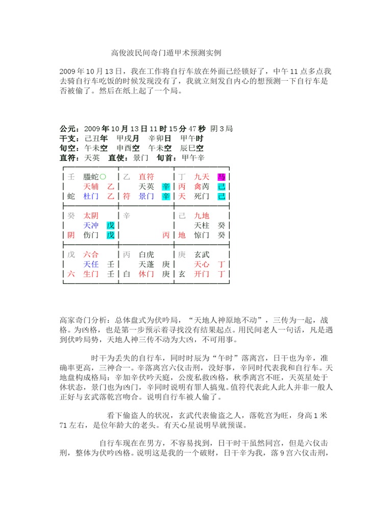 高俊波先生民间奇门遁甲术预测实例28页