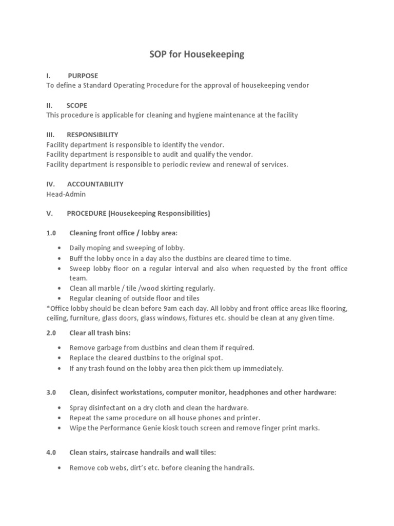 Housekeeping Sop