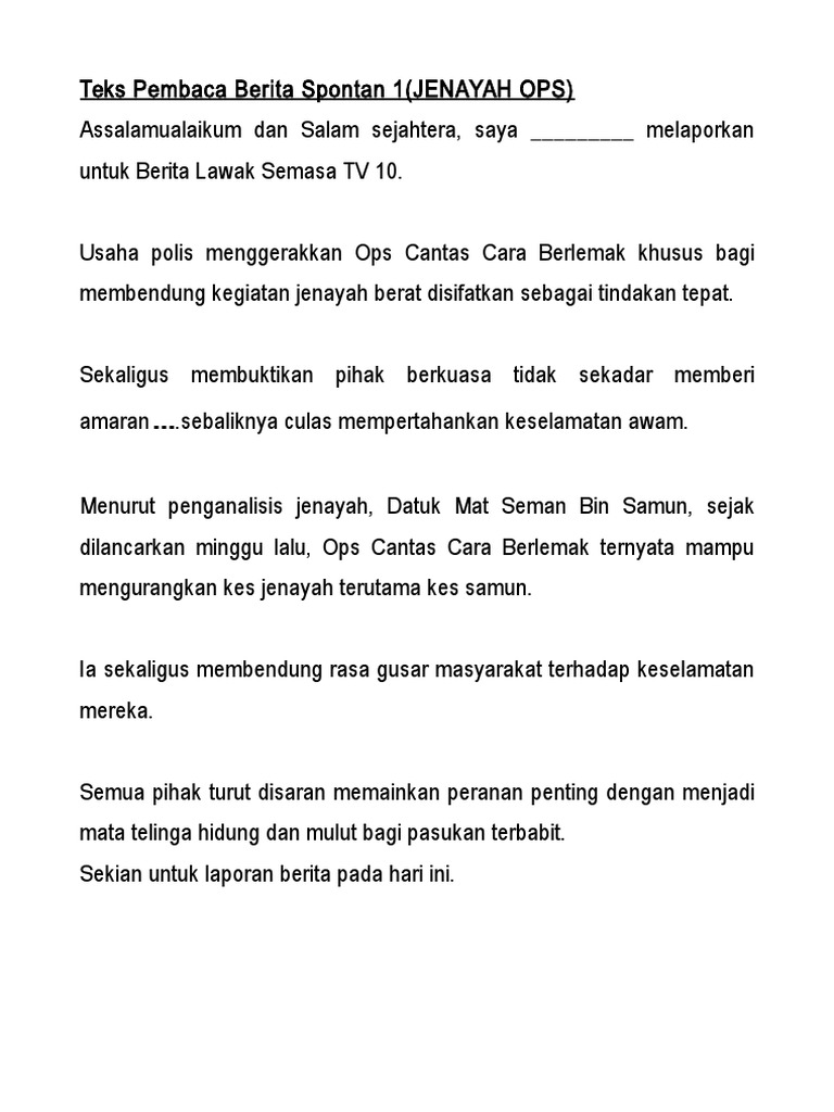 Teks Pembaca Berita Spontan