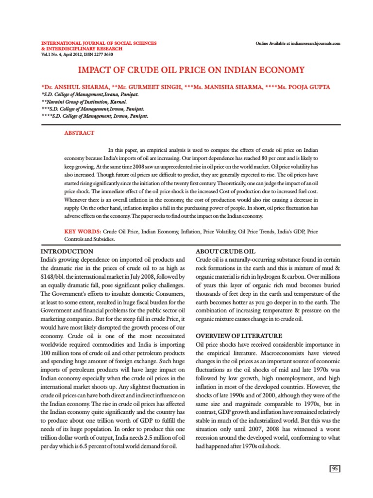 Impact of Crude Oil Price On Indian Economy | PDF | Inflation | Price ...