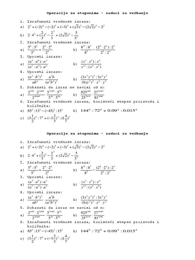 Operacije Sa Stepenima | PDF