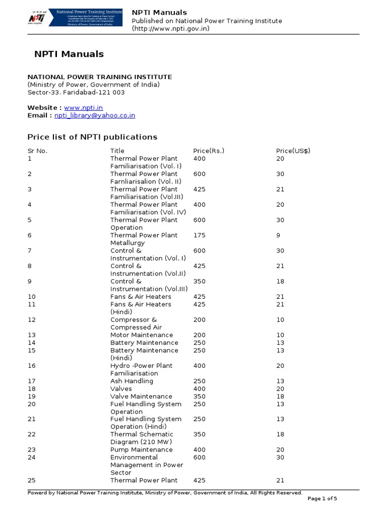 NPTI Manuals and Publications List | PDF | Power Station | Sustainable ...